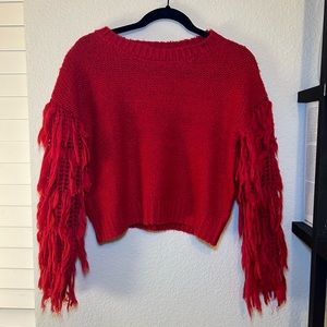 BRIGHT Fringe Sleeved Crop Sweater